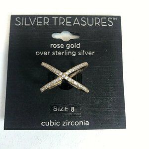 Silver Treasures Rose Gold Over Sterling Silver Cubic Zirconia Ring Size…